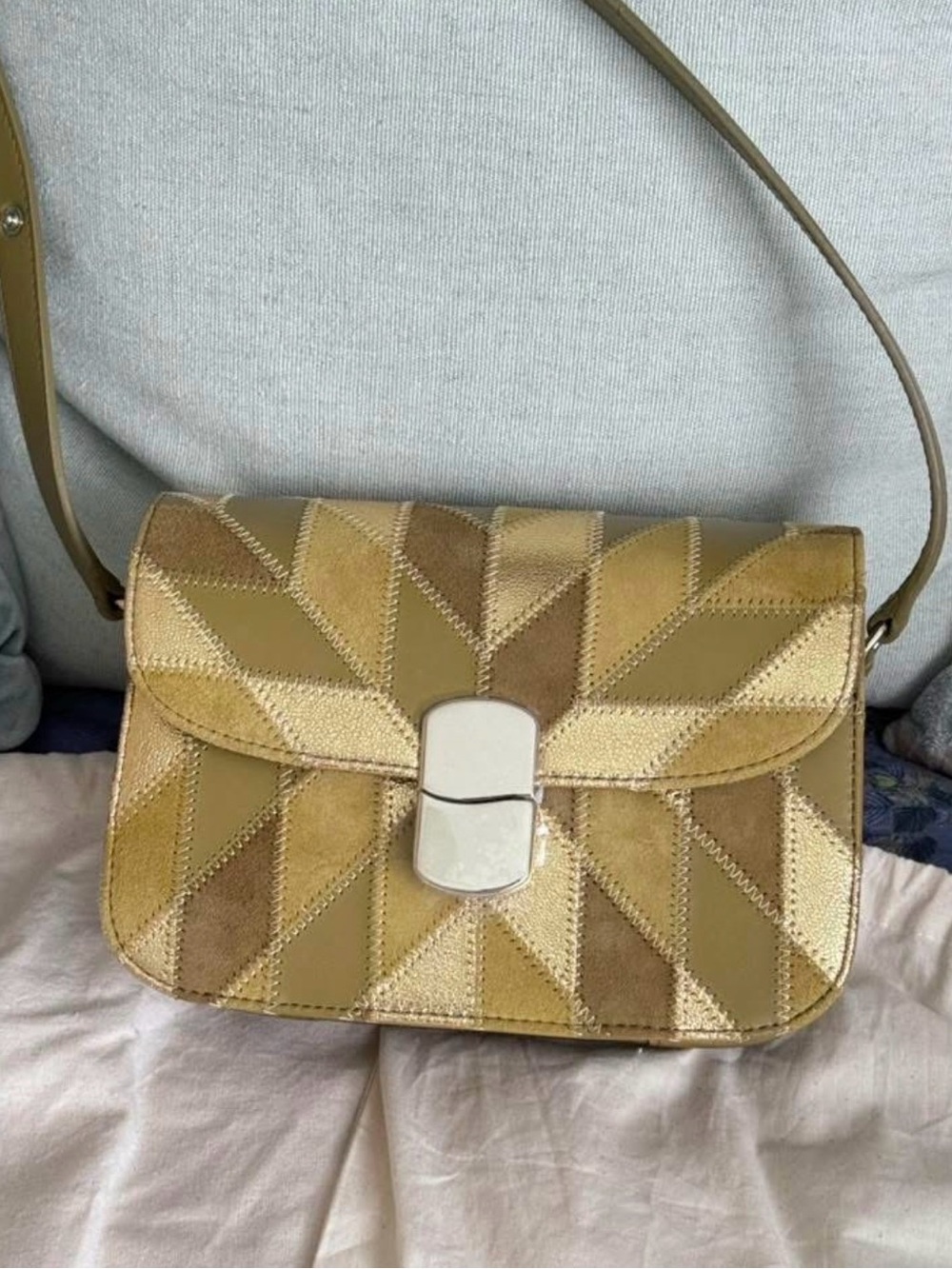 Sezane Mini Milo Patchwork Suede & Leather Crossbody NWT - Picture 3 of 4